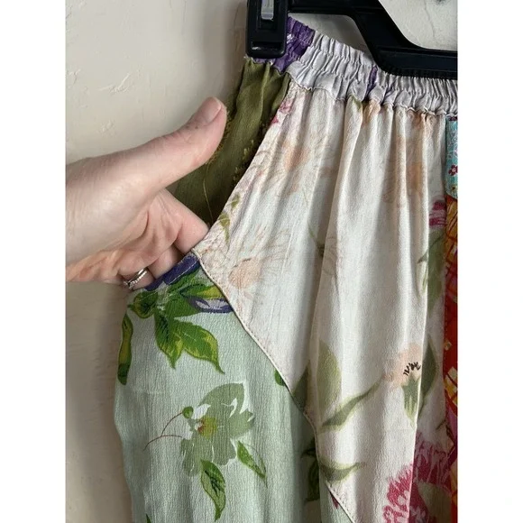 Sacred Threads Patchwork Pull On Baggy Wide Leg Cropped Pants S Boho Festival - Picture 5 of 8